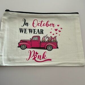 Breast Cancer Awareness Canvas Makeup Bag  IN OCTOBER WE WEAR PINK / NEW